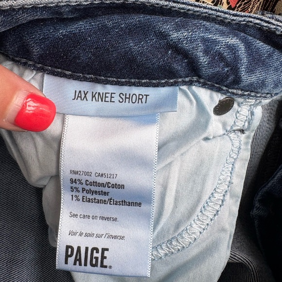 Paige Jax Knee Short Blue Denim Cuffed Stretch Jean Shorts Size 29 - Picture 9 of 10